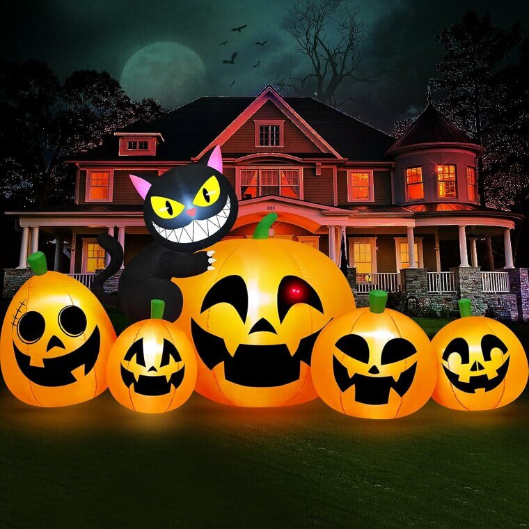 Enchant Your Yard with Halloween Inflatables Pumpkin and Cat 