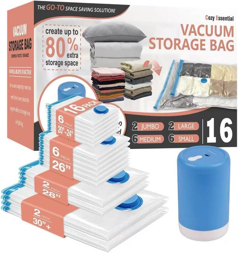 Cozy Essential Vacuum Bags with Cordless Pump - Travel & Storage Must-Have - Enjoy 13% Off!