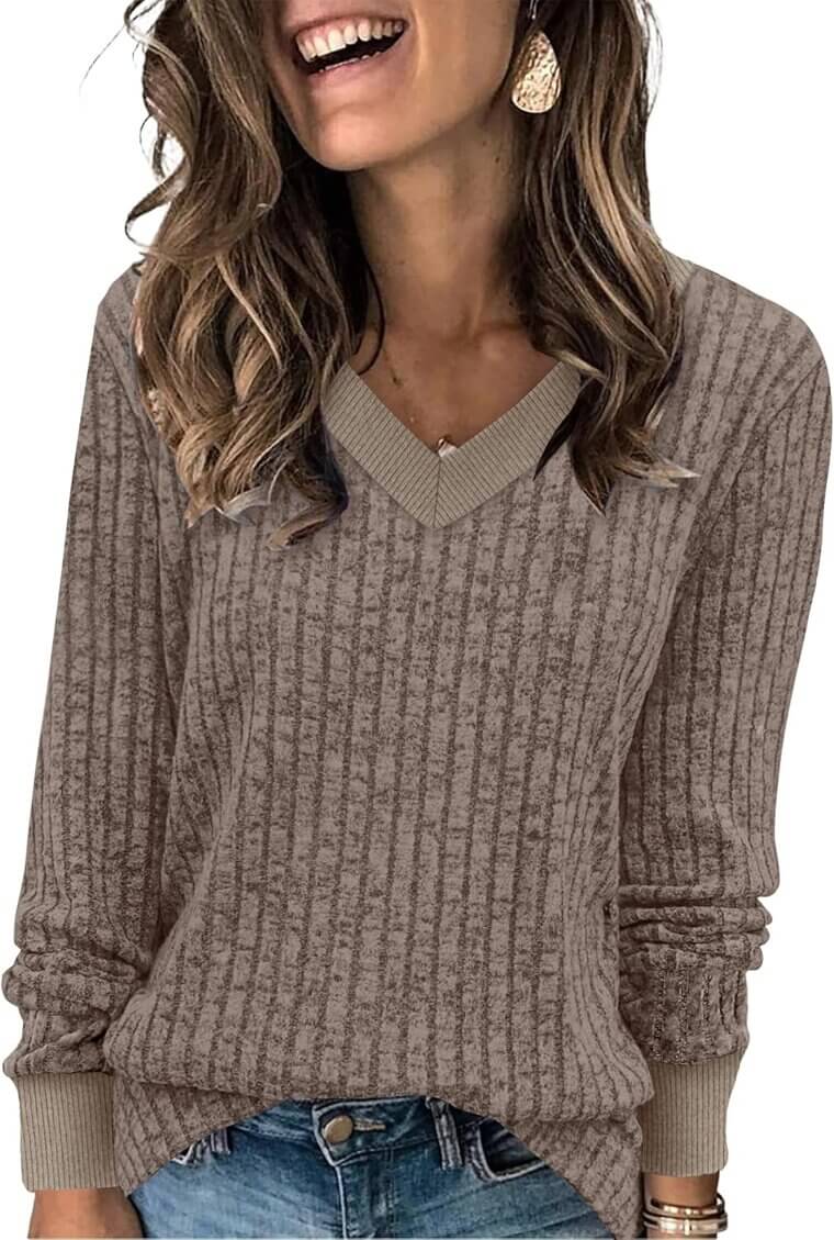 SAMPEEL V Neck Tops - Stylish Color Block for Fall - Don’t Miss the 60% Discount!