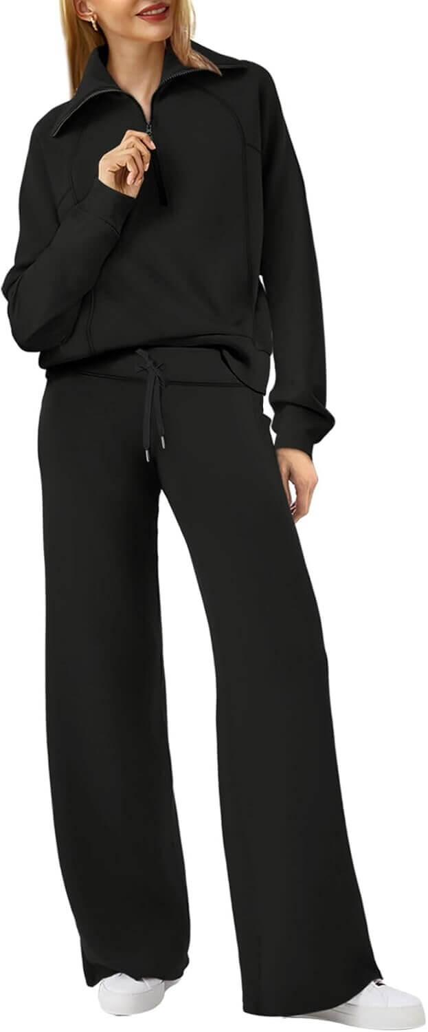 XIEERDUO Lounge Set - Cozy Half Zip Sweatshirt & Wide Leg Pants - Now 29% Off!