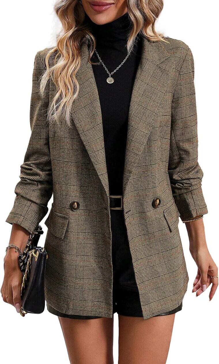 Mina Self Plaid Blazer - Stylish & Versatile Jacket for Work & Play - Now 23% Off!