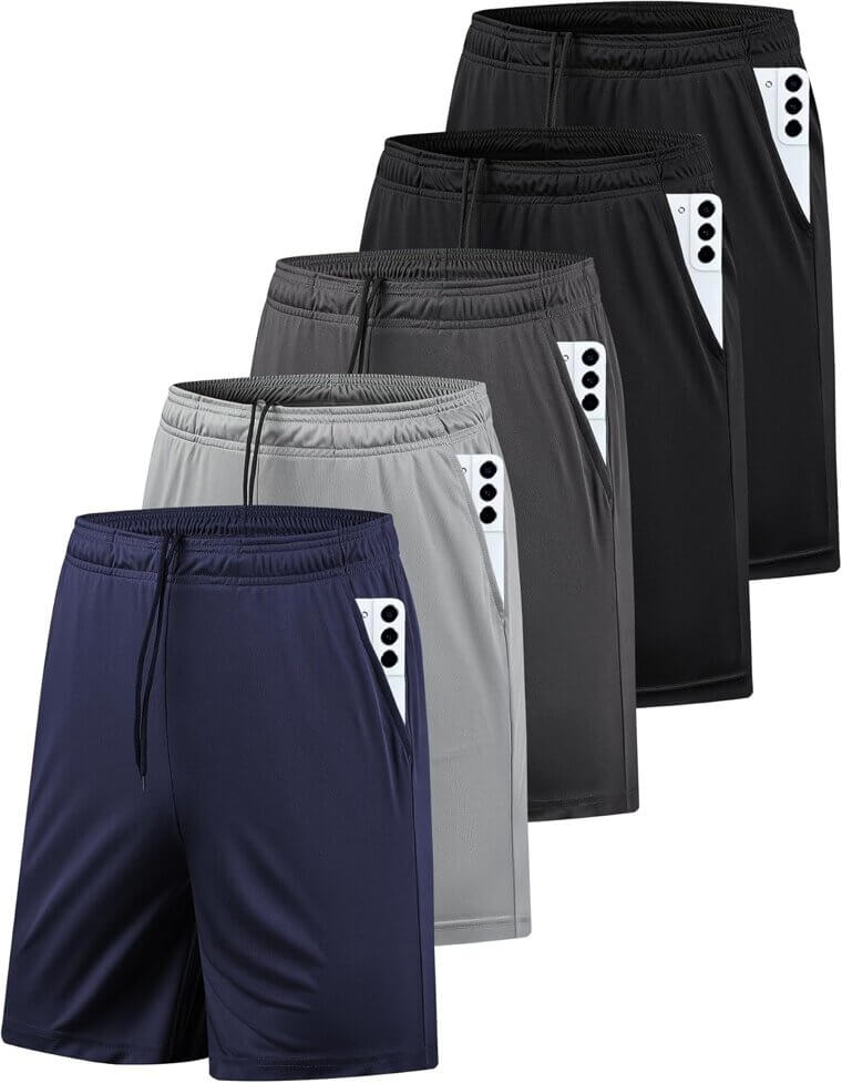 AKAWOOKO Gym Shorts - 5 Pack Quick Dry with Pockets for Men 