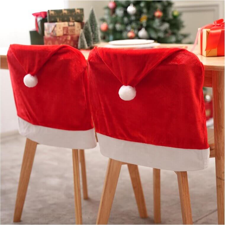 Santa Hat Chair Covers - Festive Christmas Decor 
