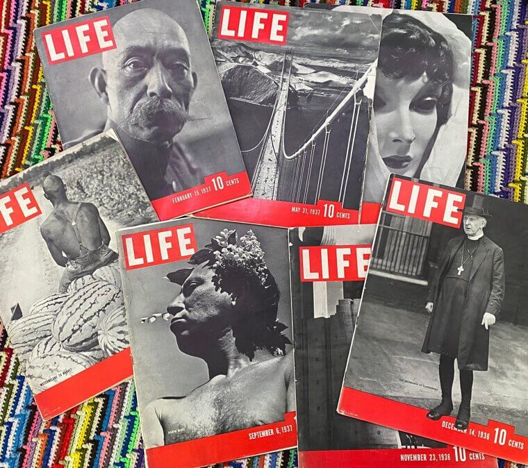 Stacks of Old Life Magazine Issues