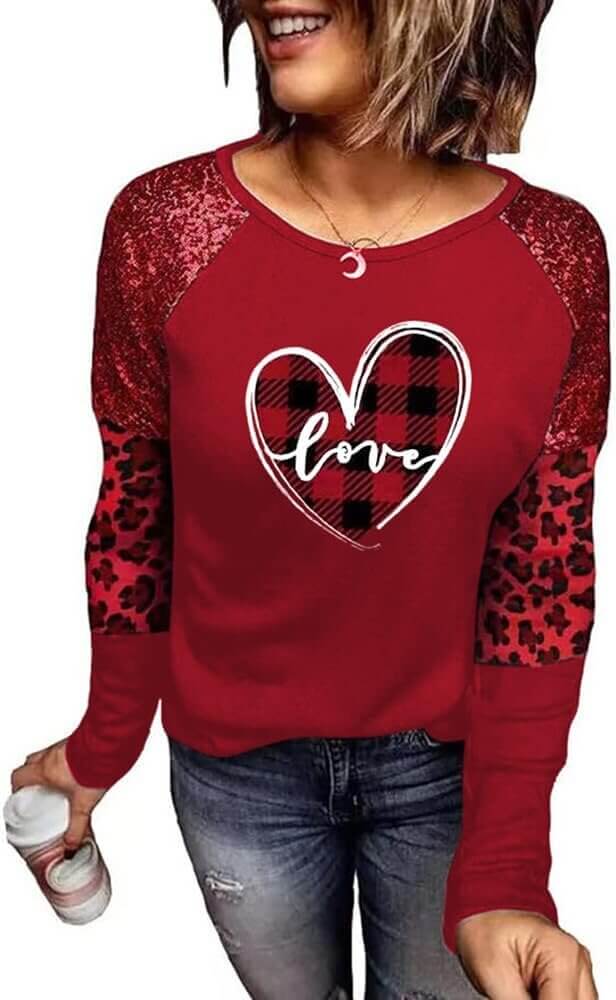 Valentine's Raglan Tee - Fun Leopard & Plaid Design - Now 21% Off!