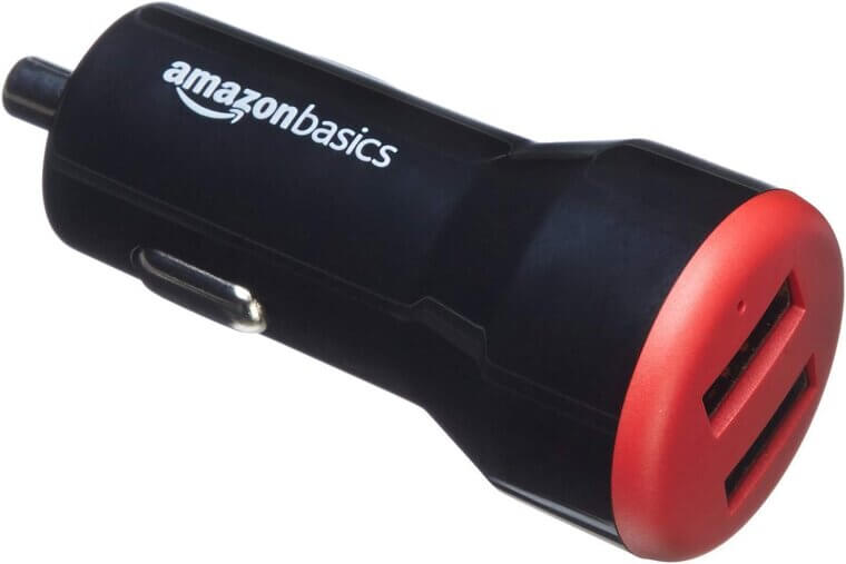 Amazon Basics Car Charger - Dual USB Ports, Fast Charge 