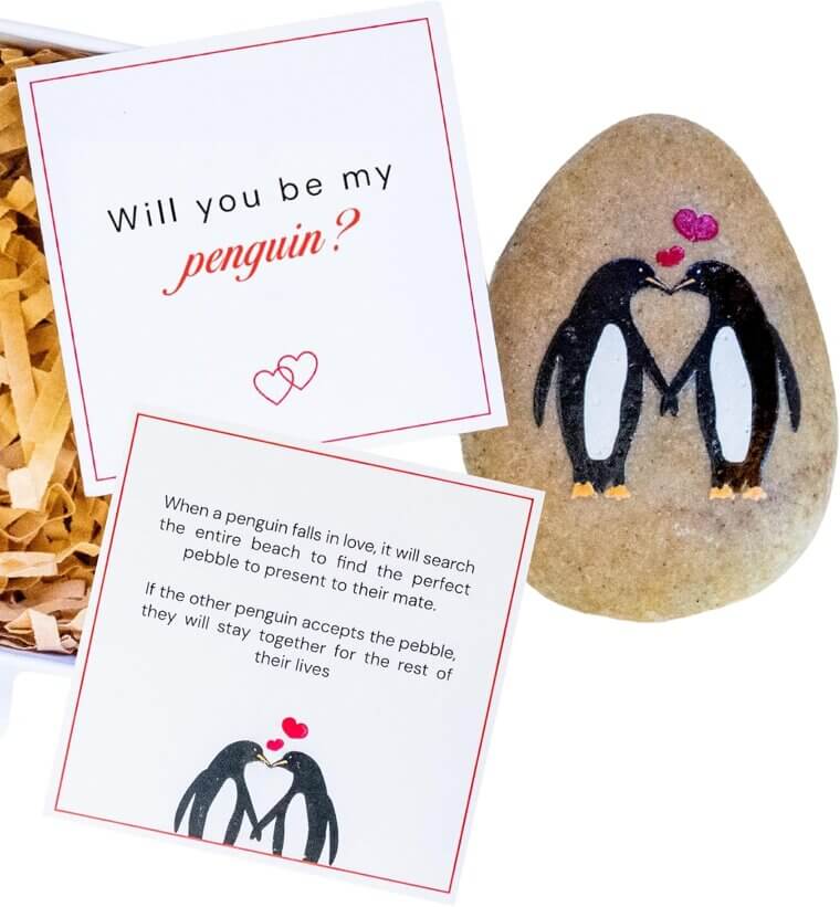 Penguin Pebble Gift - Cute Proposal & Anniversary Keepsake 