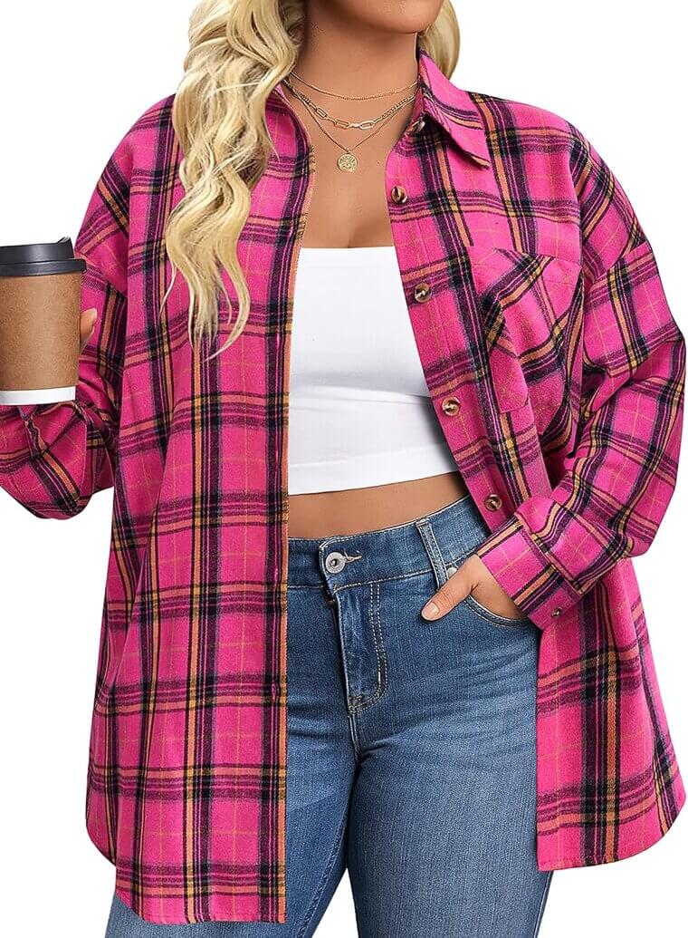 IN'VOLAND Flannel Plaid Shirt - Stylish Comfort for Plus Size Women - Enjoy 29% Off!