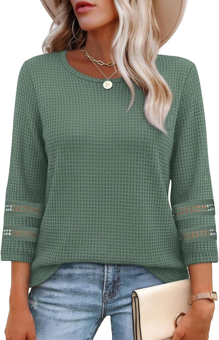 OFEEFAN Lace Tops - Trendy 3/4 Sleeve Style - Don’t Miss the 34% Discount!