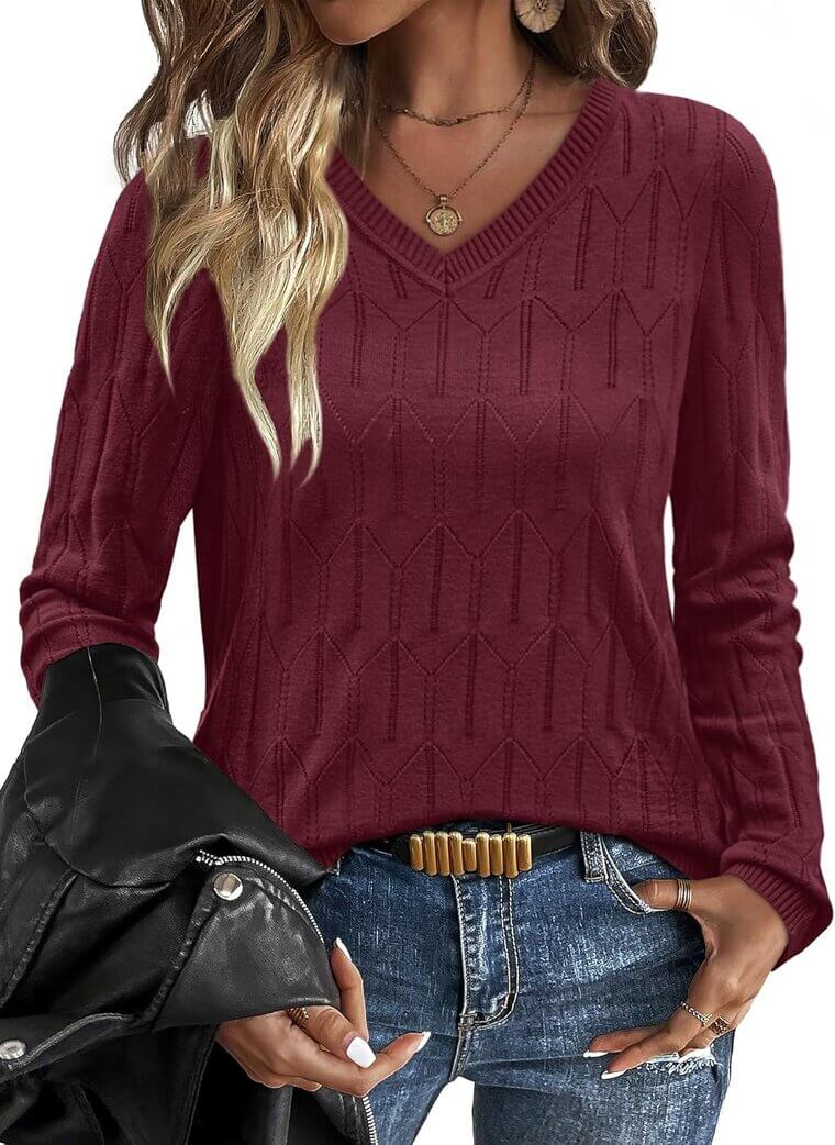 OFEEFAN Fall Sweaters - Soft Knit V-Neck for Stylish Comfort - Now 25% Off!