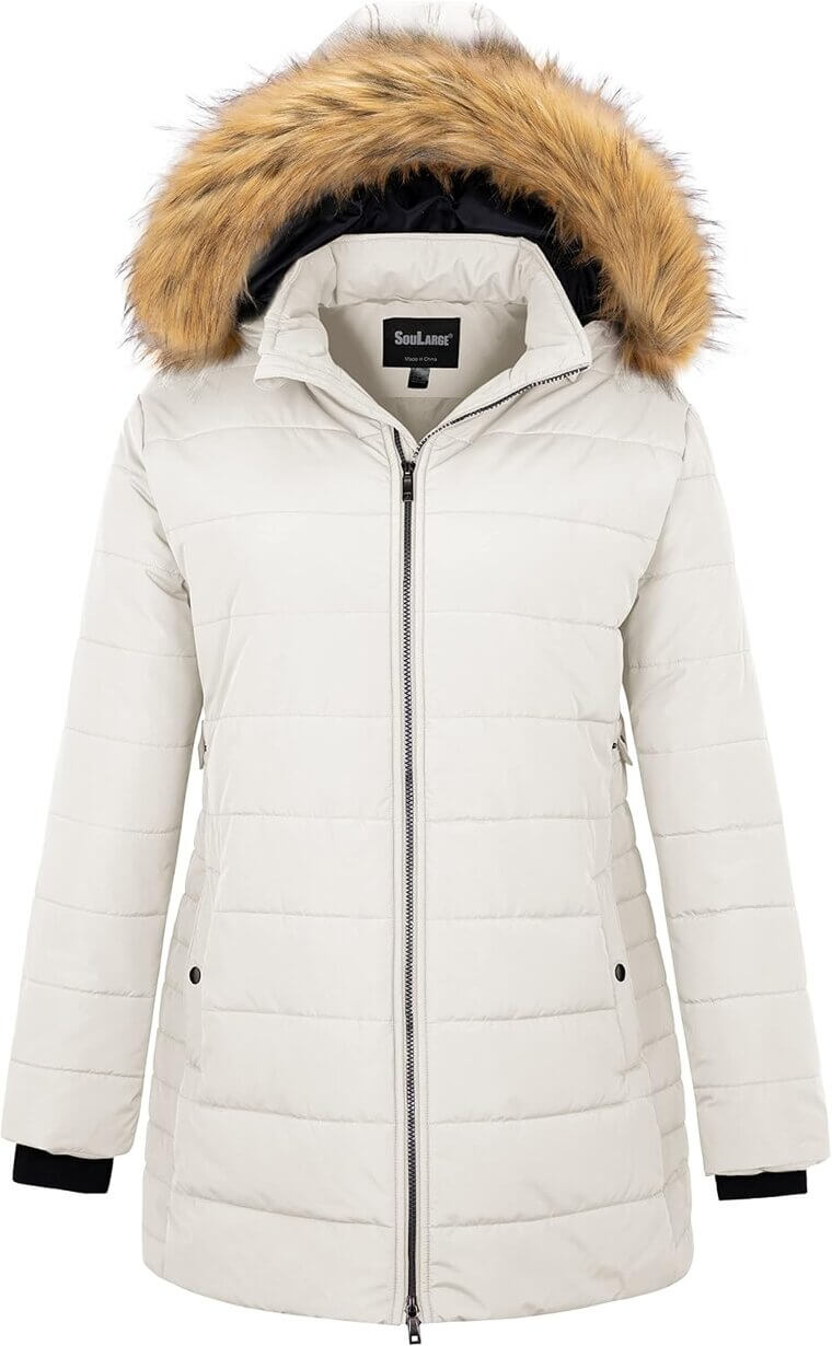 Soularge Women's Puffer Coat - Stylish Warmth with Detachable Hood - Now 24% Off!