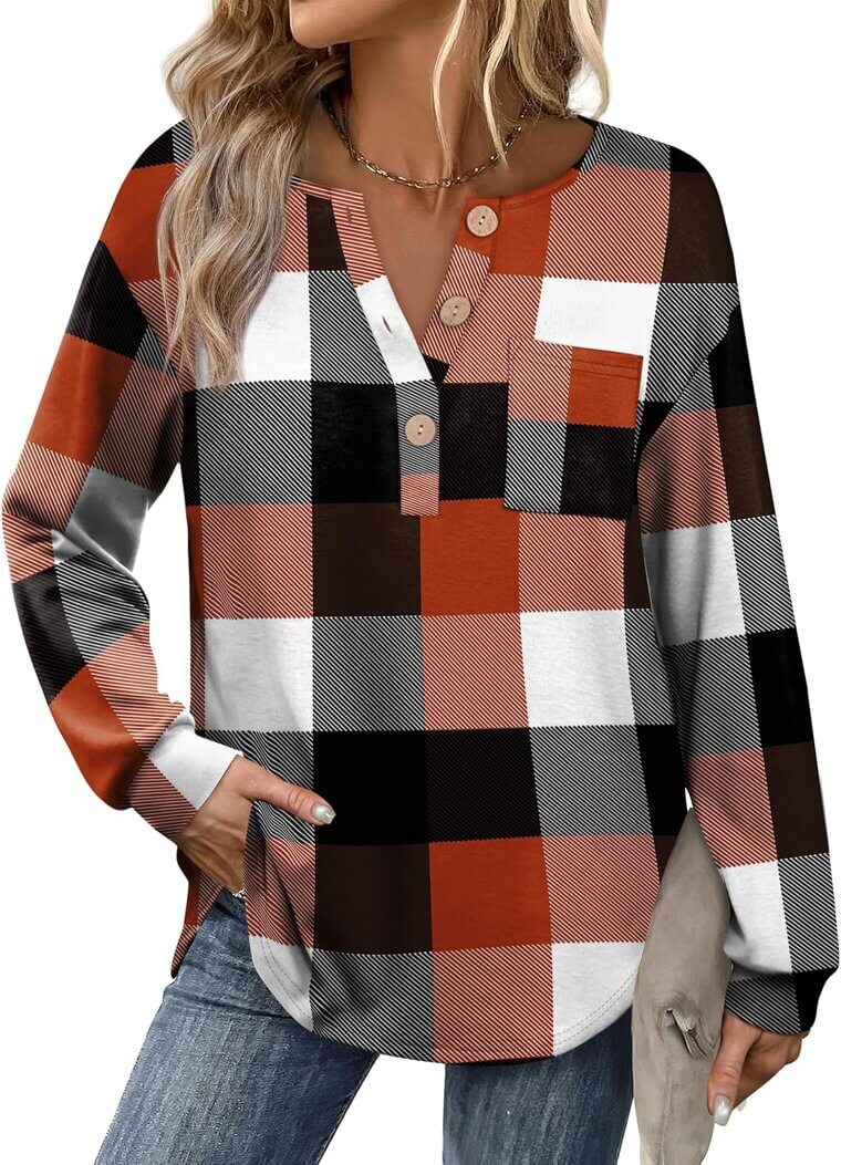 OFEEFAN Tunic Tops - Stylish Long Sleeve V Neck with Pocket - Now 62% Off!