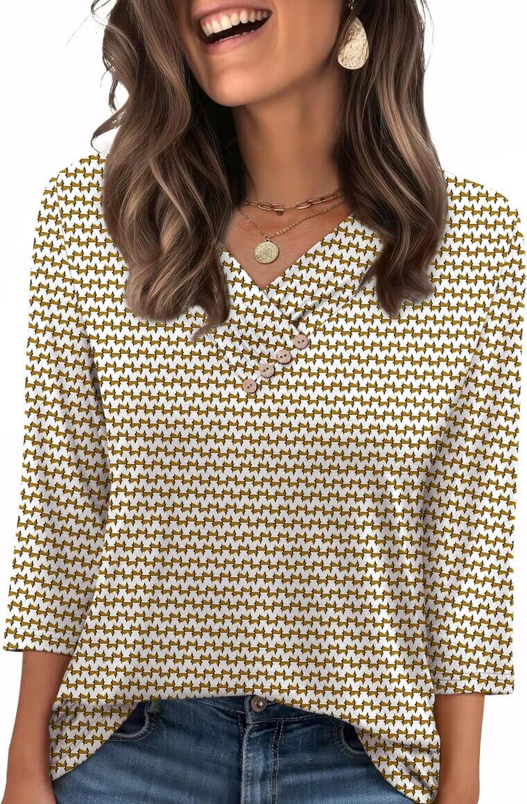 Sampeel V Neck Shirt - Stylish 3/4 Sleeve Essential - Now 20% Off!