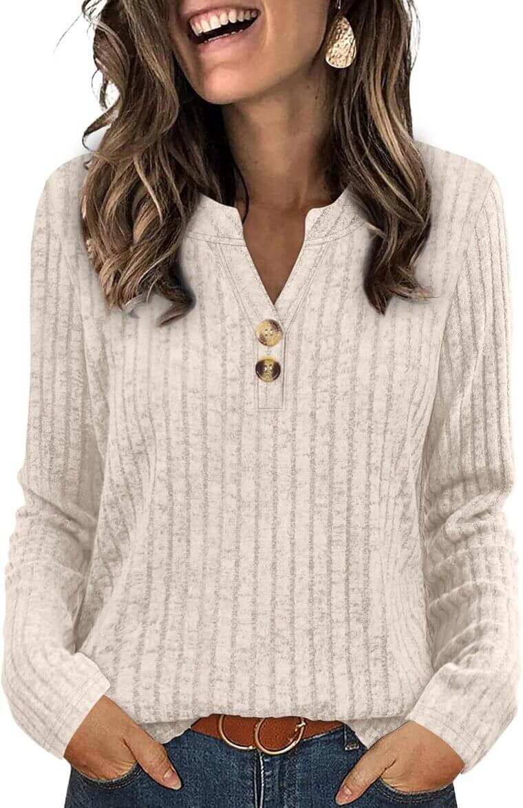 SAMPEEL Sweaters - Lightweight V Neck with Button Charm - Now 50% Off!