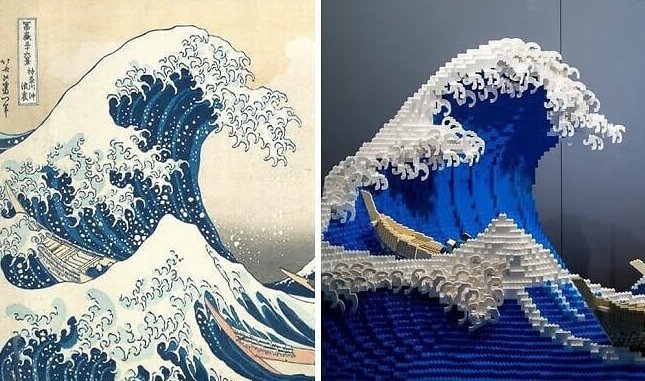Hokusai's "Grote Golf" volledig gemaakt van Lego