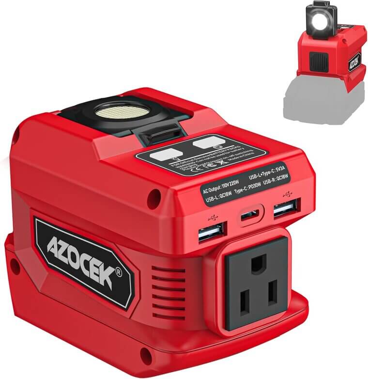 Azocek Power Inverter - Portable Power with USB & LED Light 