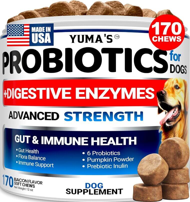 Dog Probiotics Chews for Upset Stomach & Gas Relief - Bacon Flavor - Enjoy 16% Off!