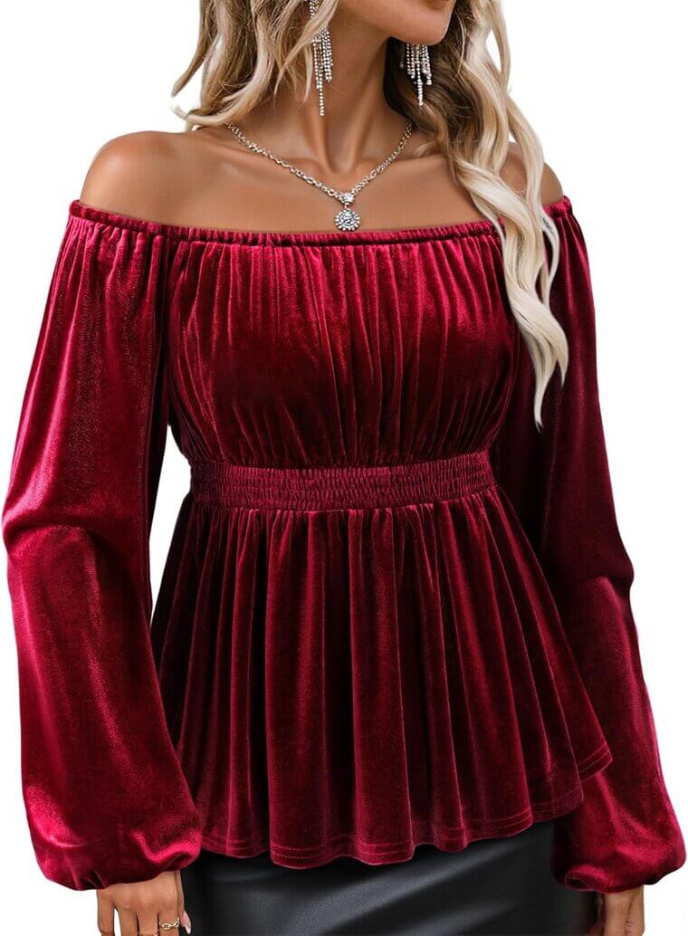 Velvet Off Shoulder Tops - Elegant Evening Style 