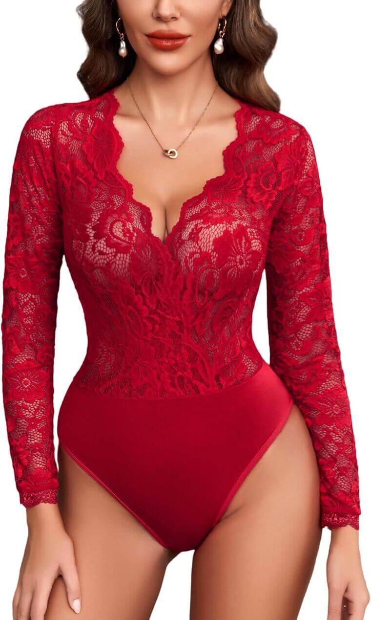 Avidlove Lace Bodysuit - Sexy V Neck for Going Out 