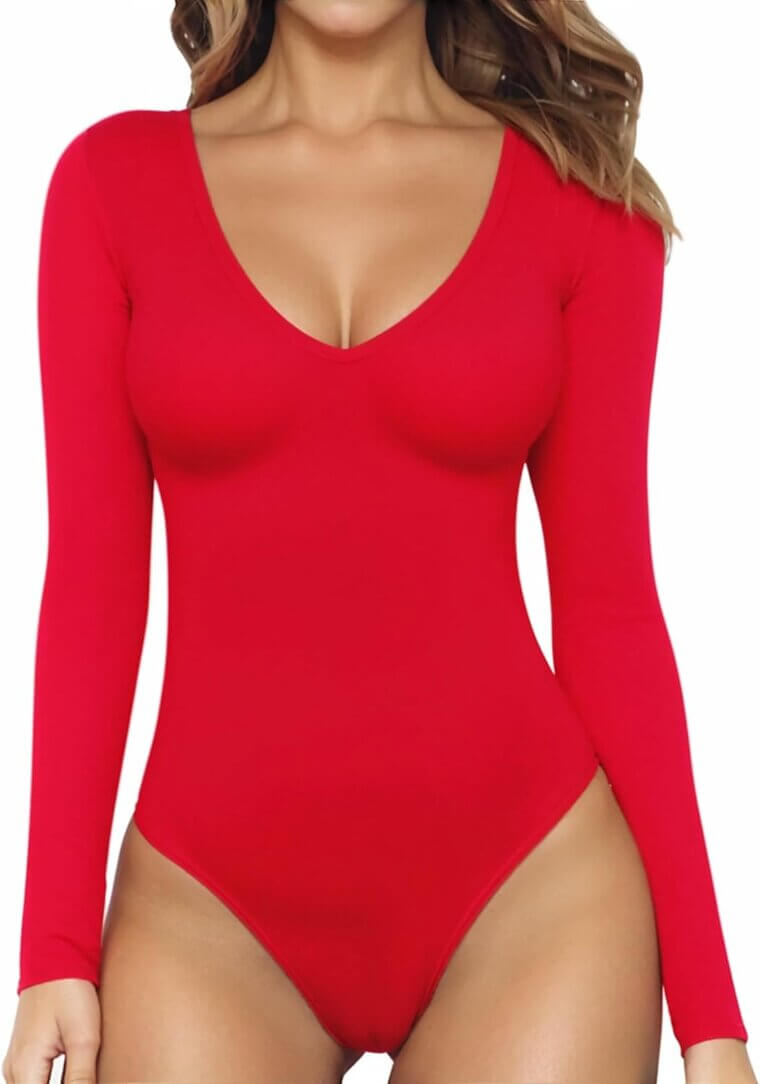 MANGOPOP Bodysuit - Stylish V Neck for Fall Fun 