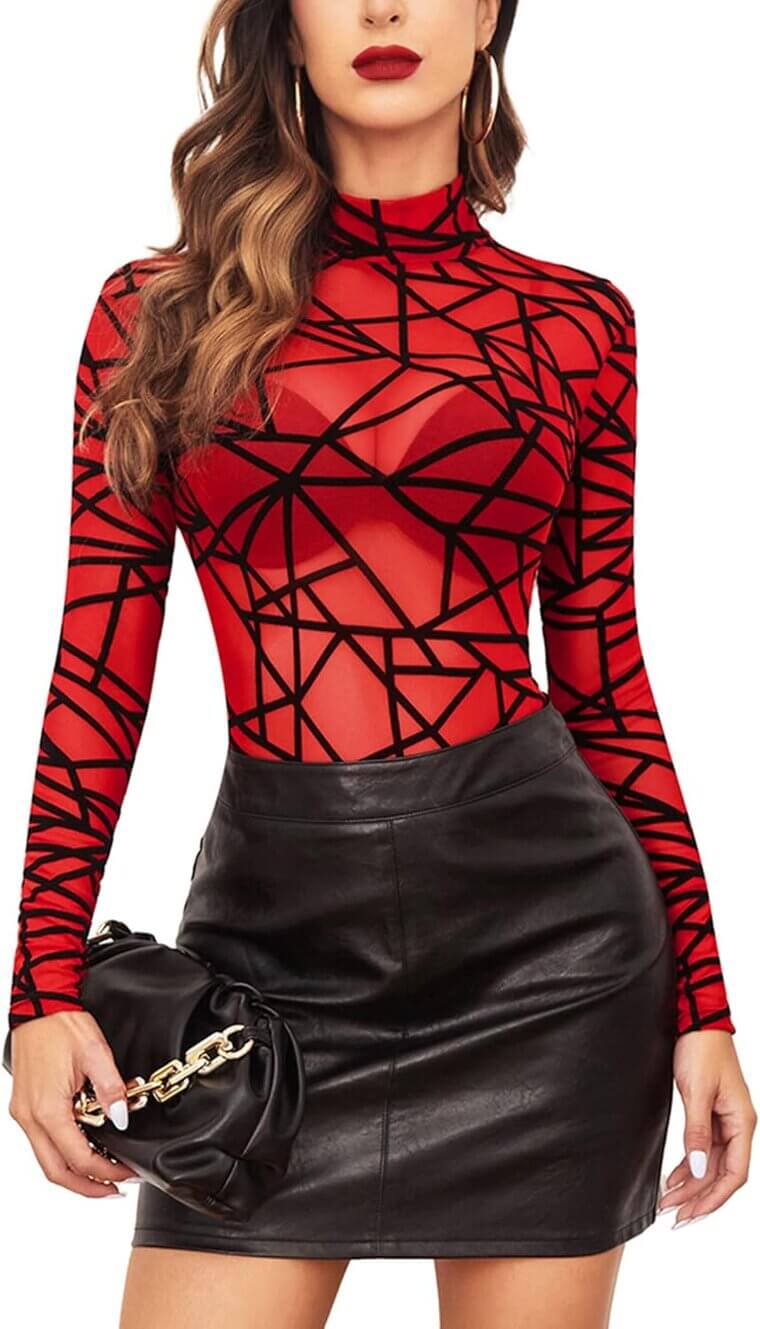 Avidlove Mesh Bodysuit - Show Your Charm with Geo Print! - Now 41% Off!