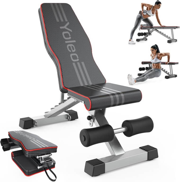 Yoleo Weight Bench for Home Gym Workouts - Foldable & Adjustable - Enjoy 42% Off!