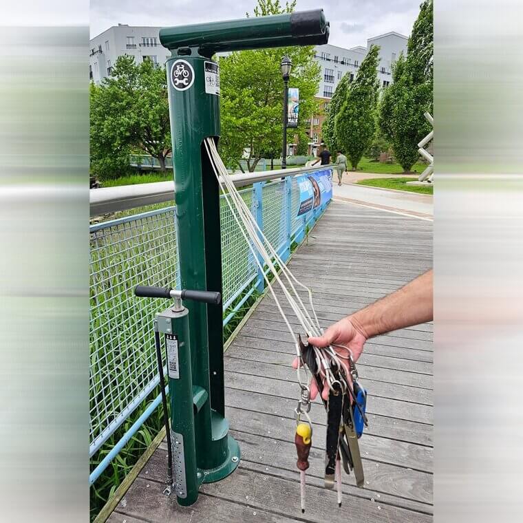 A Bicycle Tools Station on a Bike Path for On-The-Go Maintenance