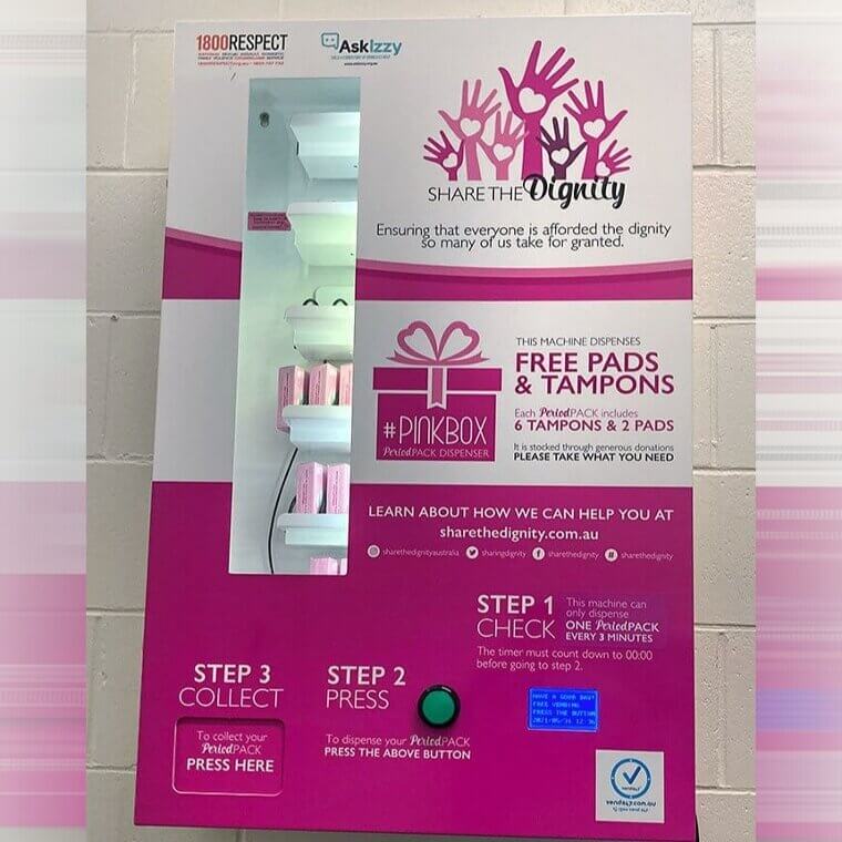 A Dispenser Providing Free Period Products for Unprepared School Girls