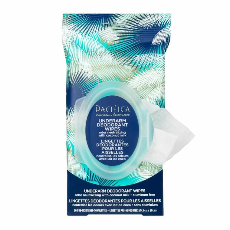 Pacifica Deodorant Wipes - Fresh Coconut Scent, Vegan & Cruelty-Free