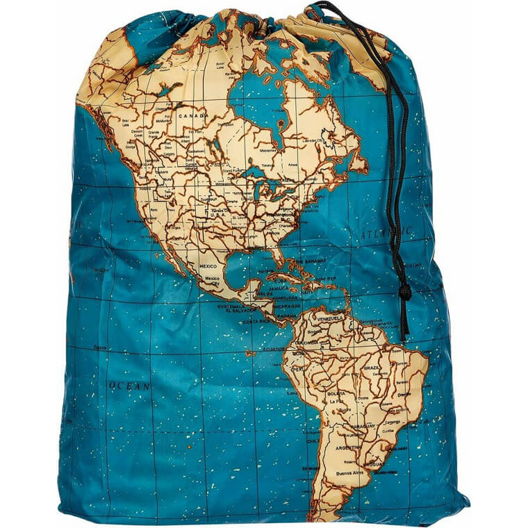 Kikkerland Travel Laundry Bag - Fun World Map Design, Compact & Portable