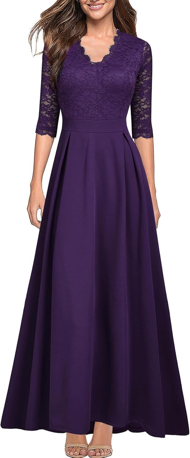 V Neck Lace Dress - Perfect for Bridesmaids & Weddings 