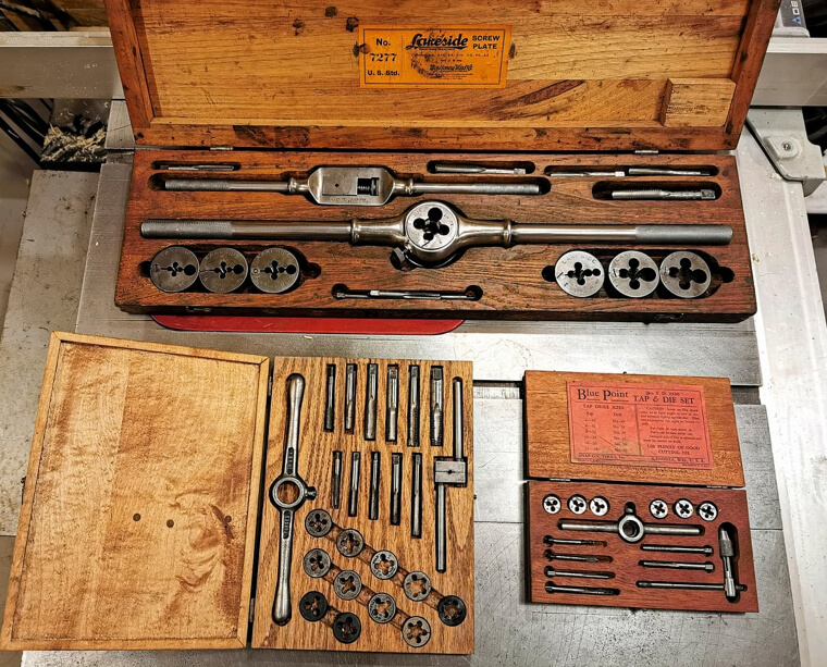 Old Tap and Die Sets in Wooden or Metal Cases
