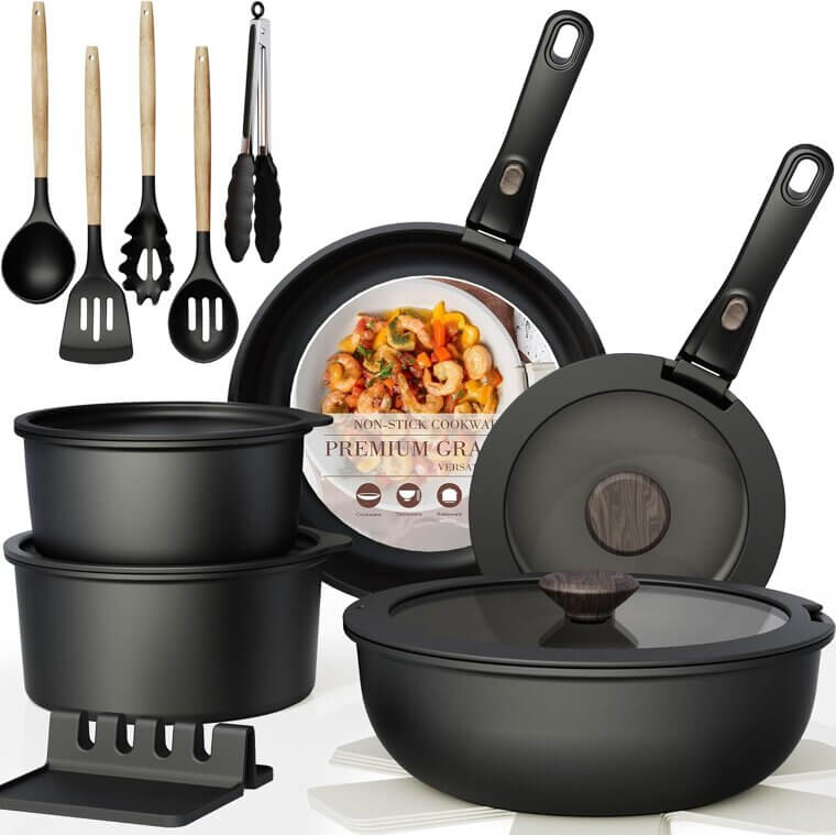 Astercook Cookware Set: Nonstick, Space-Saving, Induction Ready, 21 Pcs - Now 40% Off!