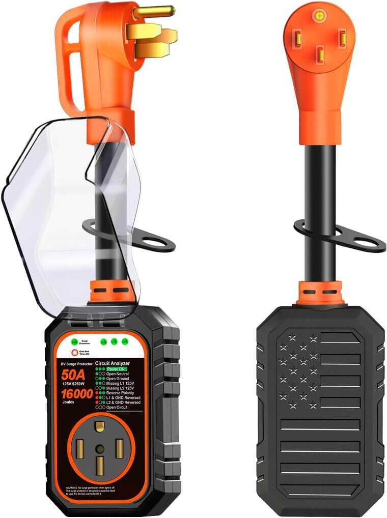 RV Surge Protector - 50 Amp Flag Design, Ultimate Safety! - Don’t Miss the 23% Discount!