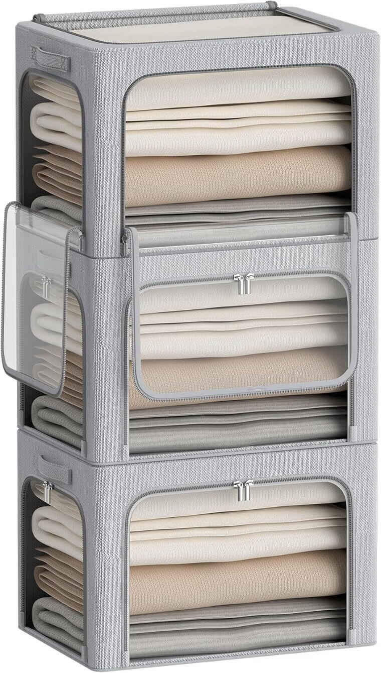 CYhom Storage Bin - Stackable, Foldable, Clear Window Design 