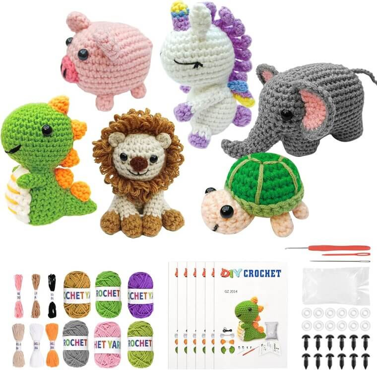 Beginner Crochet Kit - Easy DIY Animals with Video Tutorials