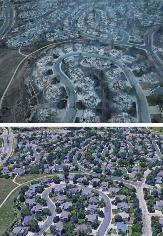 Antes y despu茅s de la devastaci贸n causada por un incendio forestal