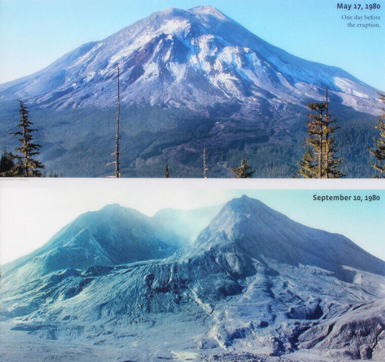 Monte St. Helens antes y despu茅s de la erupci贸n