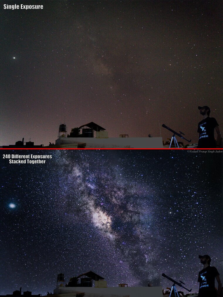 Disparo 煤nico frente a 240 exposiciones apiladas