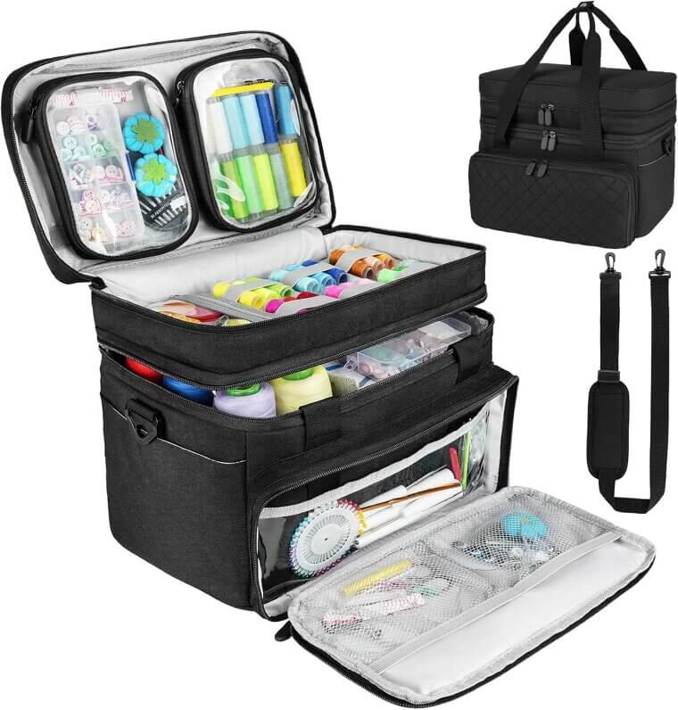 Sewing Organizer Case with Shoulder Strap & Pouches - Perfect for Travel 
