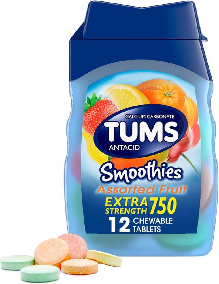 TUMS Smoothies Antacid - Fast Heartburn Relief, Delicious Fruit Flavor 