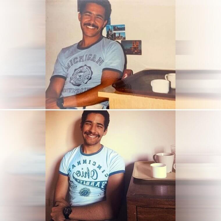 父の写真を38年後に再現した男性