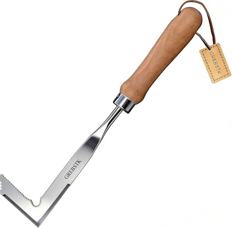 A Handy Sidewalk Weed Scraper for When You Just Cannot Ignore Those Stubborn Green Sprouts in Your Driveway Gaps.