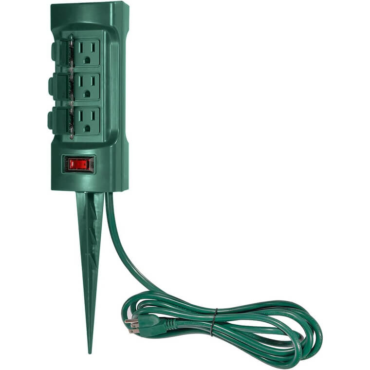 A Ground-Stake Outdoor Power Strip Featuring a Nine-Foot Extension Cord and Six Outlets to Power up All Your Backyard Gadgets.