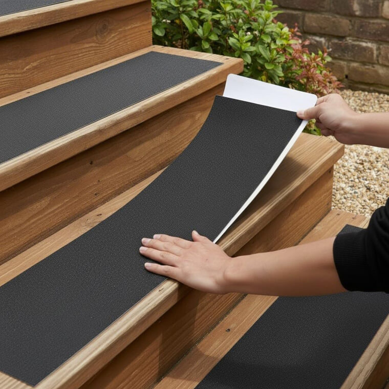 Non-Slip Stair Treads to Instantly Give Your Slippery Porch or Deck Steps Some Heavy-Duty Traction. Perfect for Rainy Days or Icy Mornings.