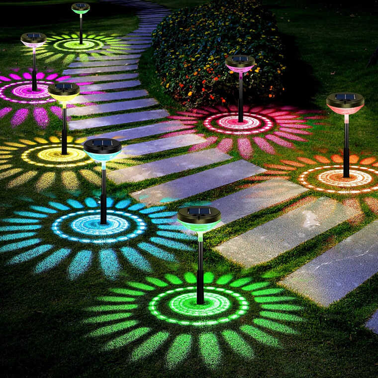 Solar-Powered Ground Lights to Brighten up Your Yard. Safely Navigate Your Property While Choosing Between a Fun Multicolored Setting or a Timeless Bright White Glow.