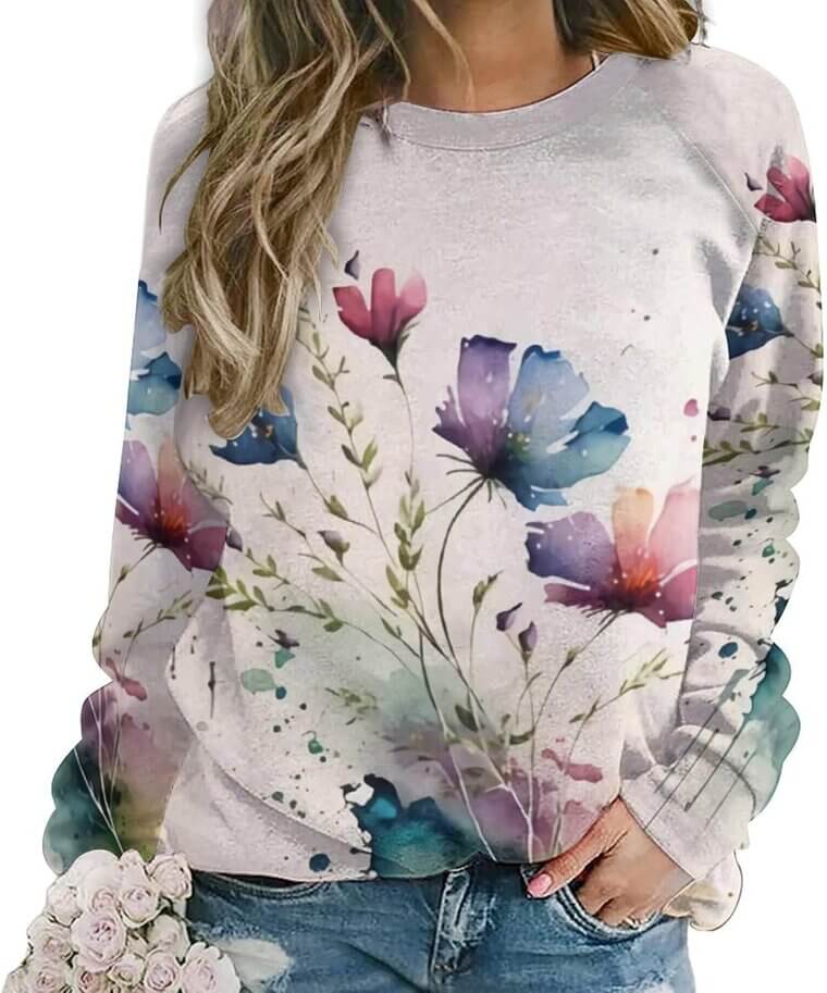 ZOCAVIA Boho Floral Sweatshirt - Perfect Fall Style 