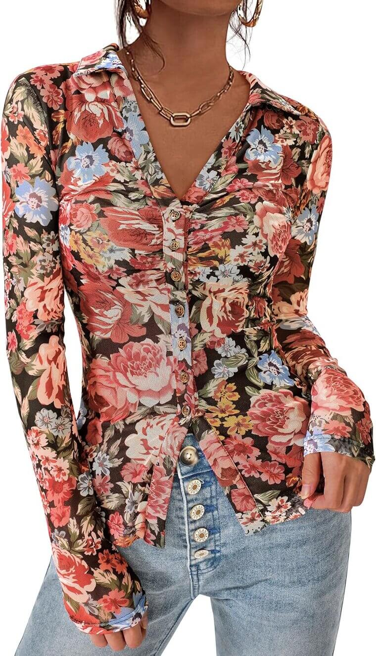PRETTYGARDEN Floral Mesh Blouse - Perfect for Any Occasion - Don’t Miss the 42% Discount!