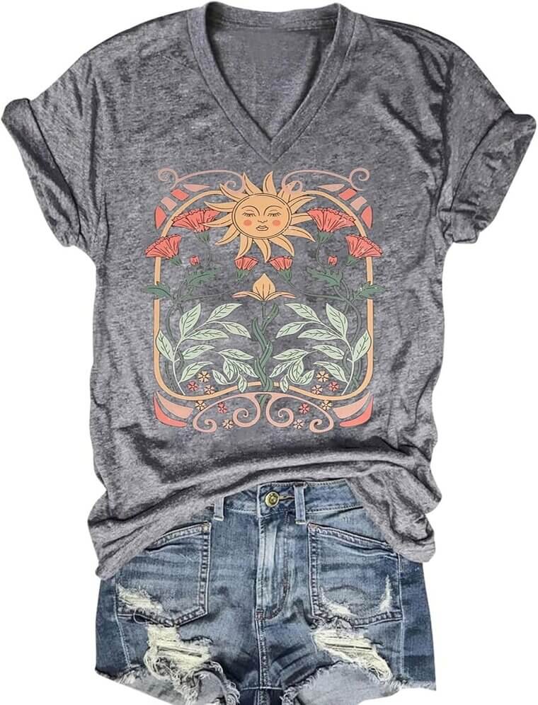 Boho Wildflower V-Neck Tee - Perfect Summer Style! 