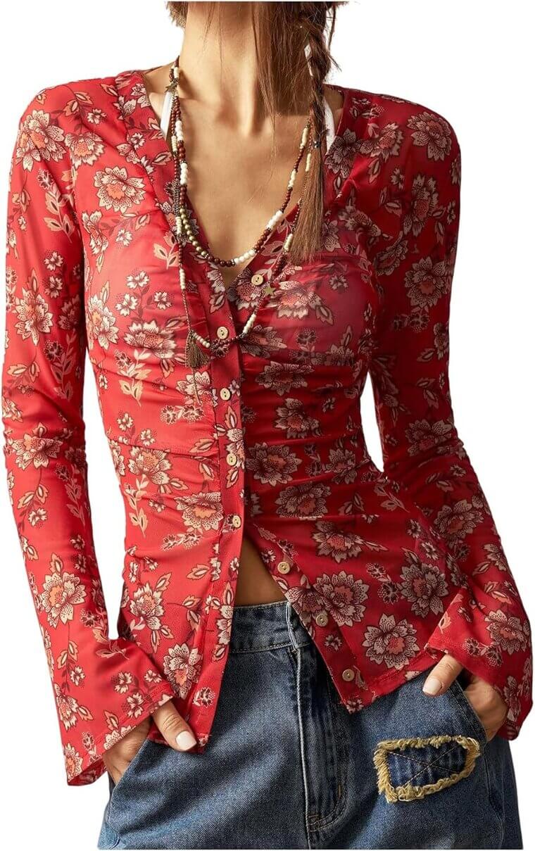 SOLY HUX Boho Blouse - Stylish Floral Print, Perfect for Any Occasion! - 9% Off!
